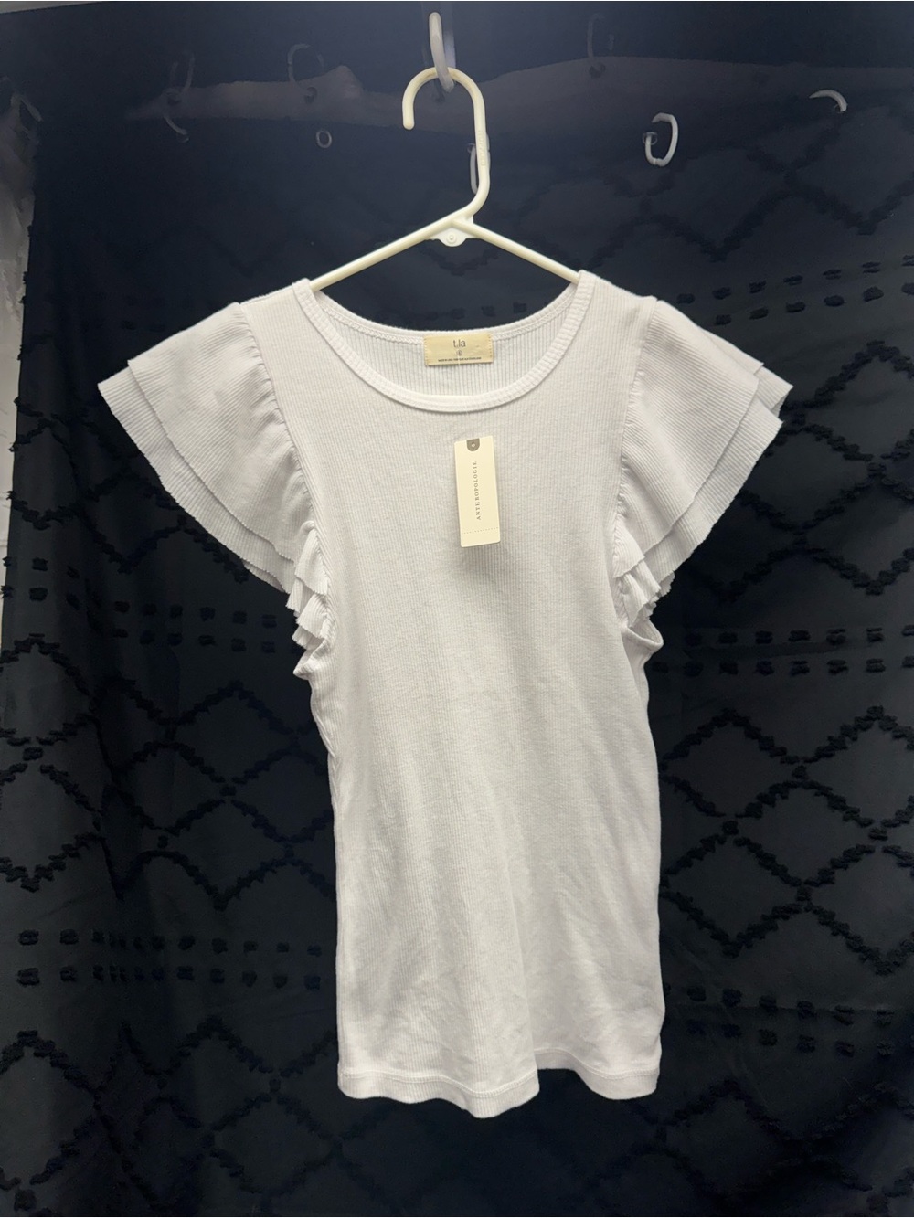 Anthropologie t.la White Ribbed Flutter Sleeve
Top
